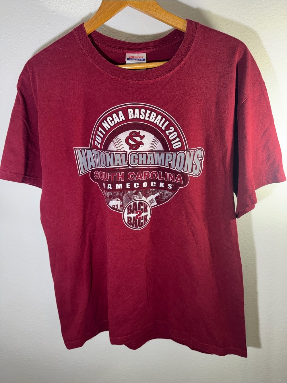 Hanes South Carolina Gamecocks 2010 2011 National Champions Baseball Tee L Red